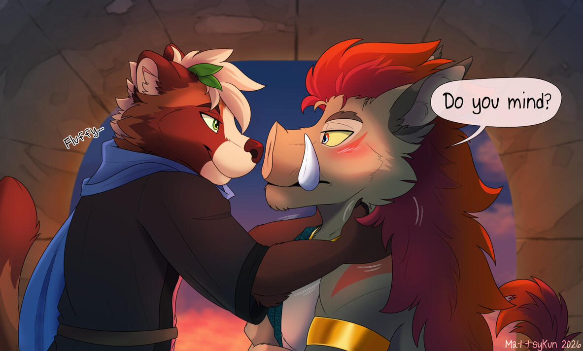 Matthew floofing Hakkai's Hair